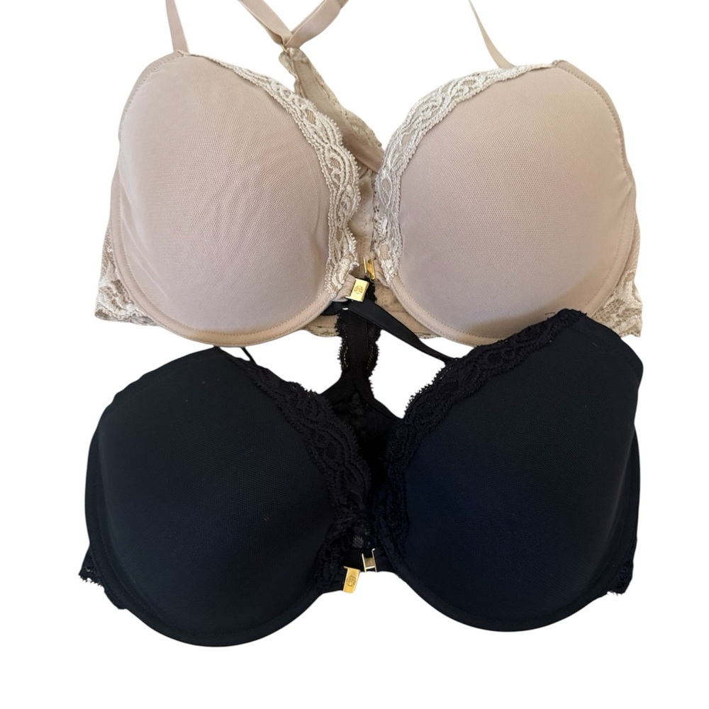 Natori Lace Trimmed Bra Set - Black and Cream-Racerback 36D